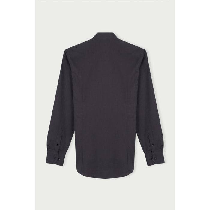 Camicia Uomo 1 Bottone Francese Slim Cotone Unito Grigio Scuro