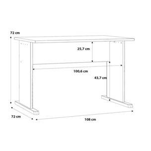 Bureau L. 108 cm décor blanc avec piètement effet aluminium - MIA