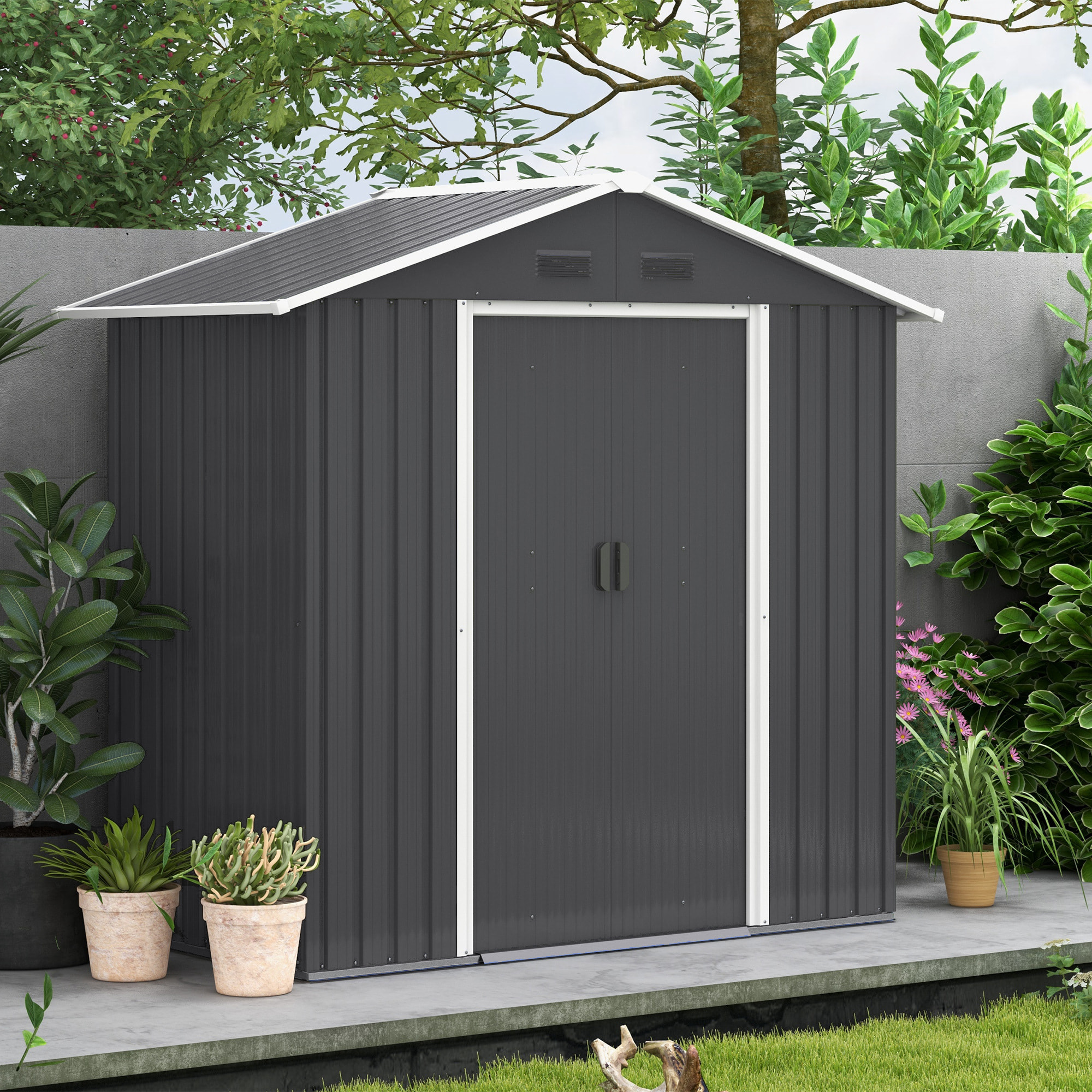 Abri de jardin - remise pour outils - cabanon porte verrouillable - dim. 194L x 110l x 184H cm - tôle d'acier anthracite