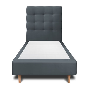 Lit avec tête de lit capitonnée velours et sommier tapissier Ep20