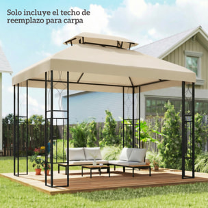 Techo de Repuesto para Cenador, 4x3 m, Cubierta de Repuesto con Techo Doble, 10 Orificios de Drenaje y Protección UV, SOLO Toldo de Recambio para Pabellón Gazebo, Blanco Crema