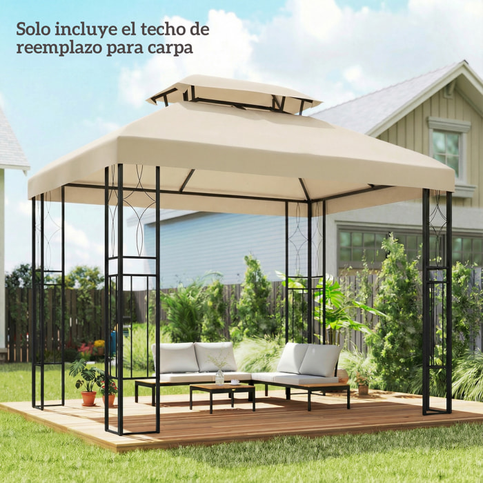 Techo de Repuesto para Cenador, 4x3 m, Cubierta de Repuesto con Techo Doble, 10 Orificios de Drenaje y Protección UV, SOLO Toldo de Recambio para Pabellón Gazebo, Blanco Crema