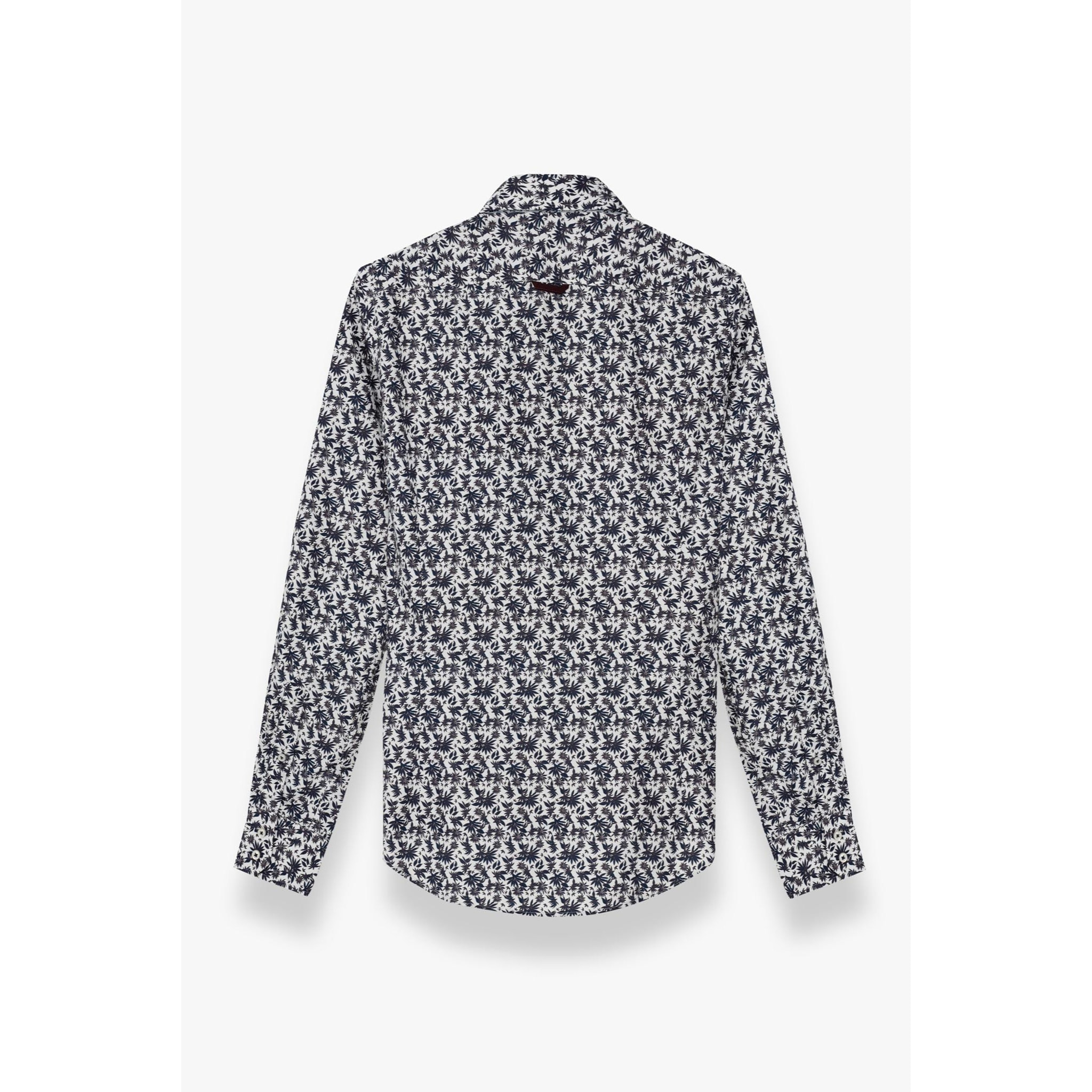Camicia Uomo 2 Bottoni Button Down 7bottoni Doppio Coll Popeline Stampato Bianco e Blu