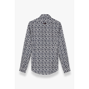 Camicia Uomo 2 Bottoni Button Down 7bottoni Doppio Coll Popeline Stampato Bianco e Blu