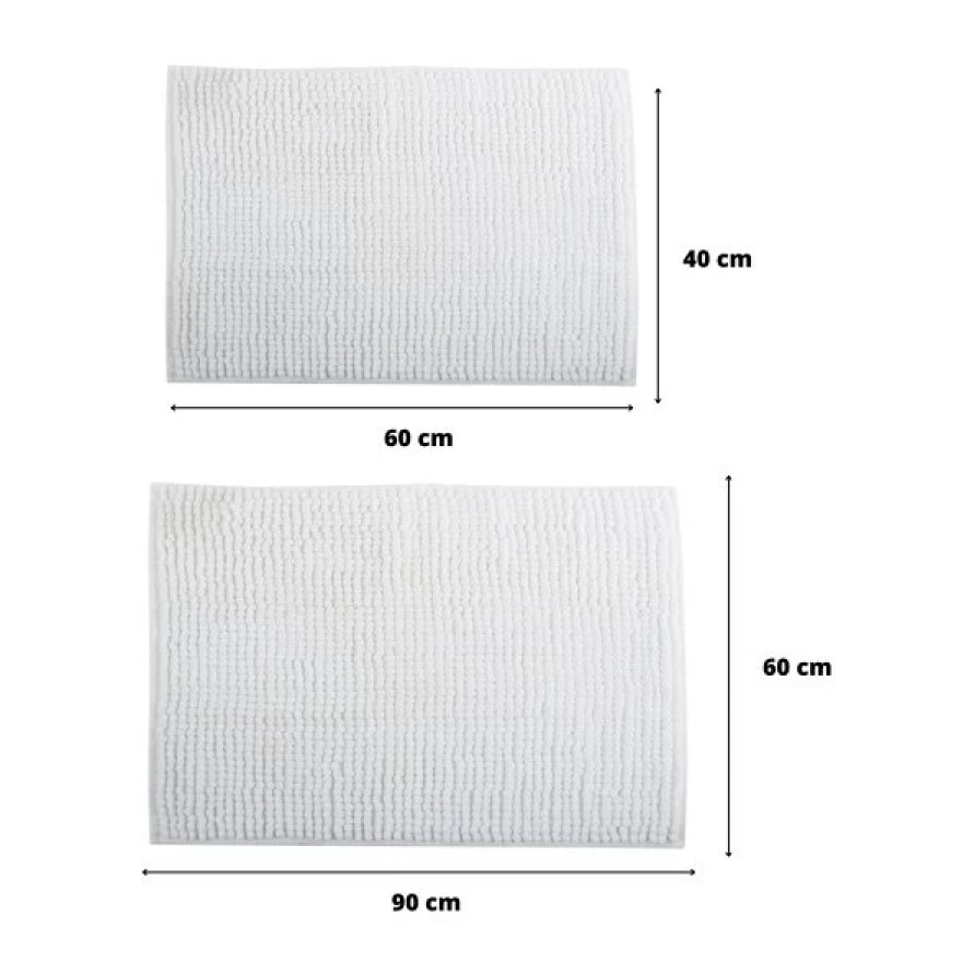 Lot de 2 Tapis de bain Microfibre CHENILLE Blanc 40x60 et 60x90cm MSV