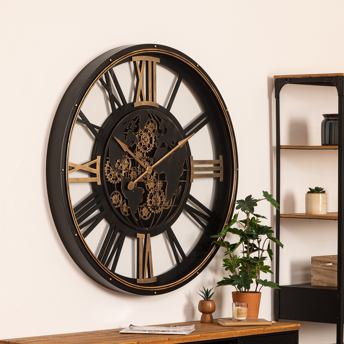 Horloge mécanique Clark métal noir D110cm