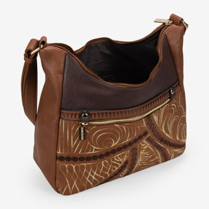 Bolso bandolera marrón con cosidos y cremallera