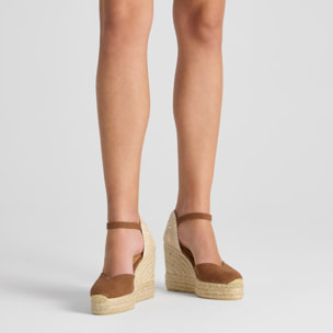 Alpargata de cuña 8 cm en lona de algodón con lazo al tobillo