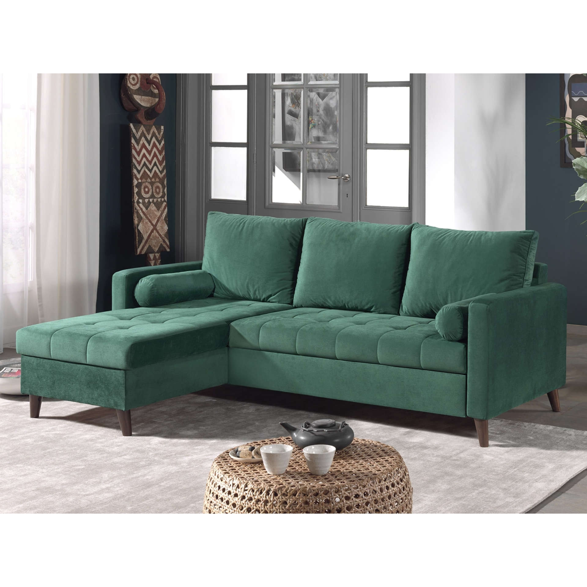 POLAR - Canapé d'angle réversible convertible - en velours au design scandinave - 4 places - Vert