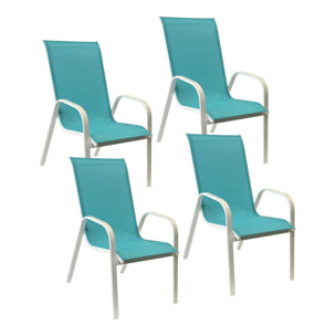 Lot de 4 chaises MARBELLA en textilène bleu - aluminium blanc