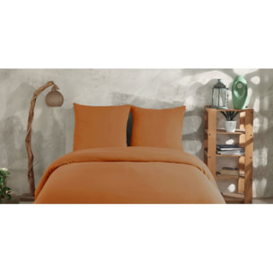 Parure housse de couette et taies d'oreiller gaze de coton ocre