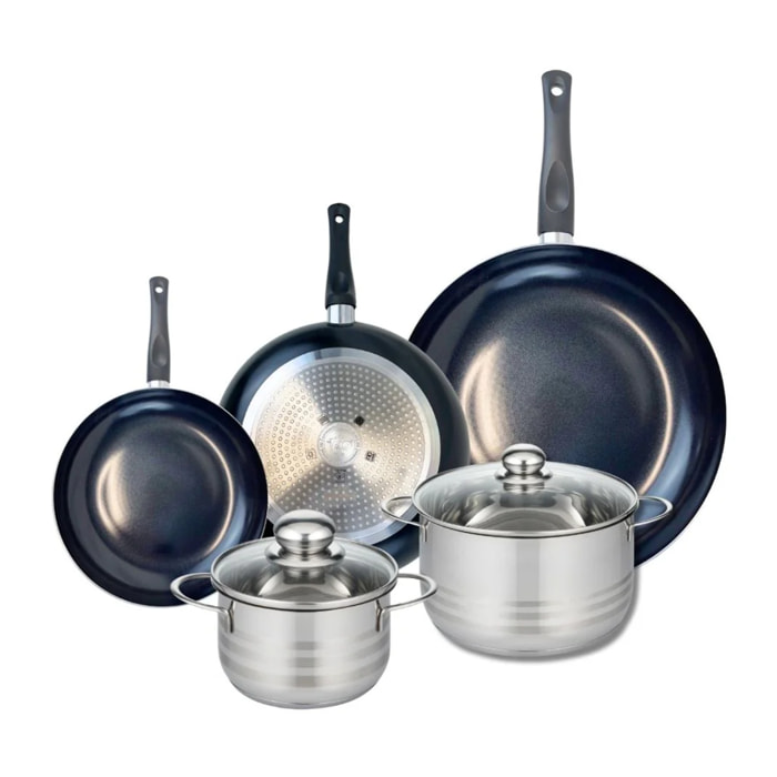 Ensemble de 3 Poêles de cuisson 20, 24 et 32 cm et 2 faitouts 16 et 20 cm Elo Prima Brillant