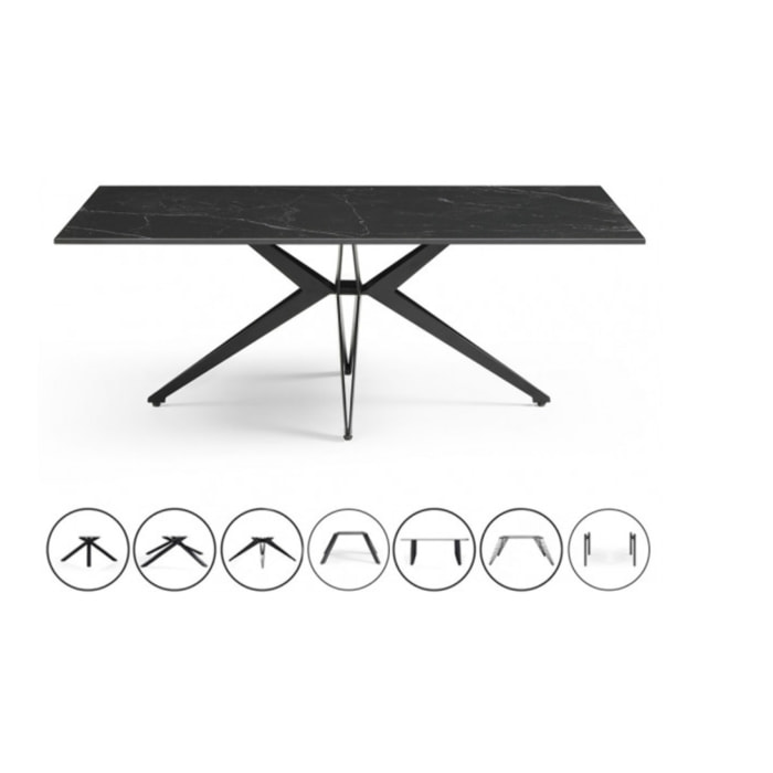 Table basse en céramique 120x60cm marbre noir - 7 piètements - UNIK