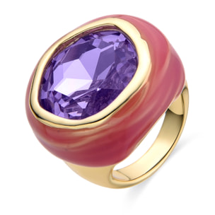 Anillo de Cristal Morado acabado en oro amarillo de 18K