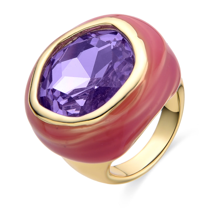 Anillo de Cristal Morado acabado en oro amarillo de 18K