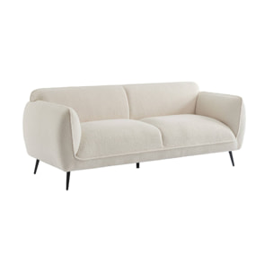 Canapé 3 places tissu bouclette crème et pieds métal noir
