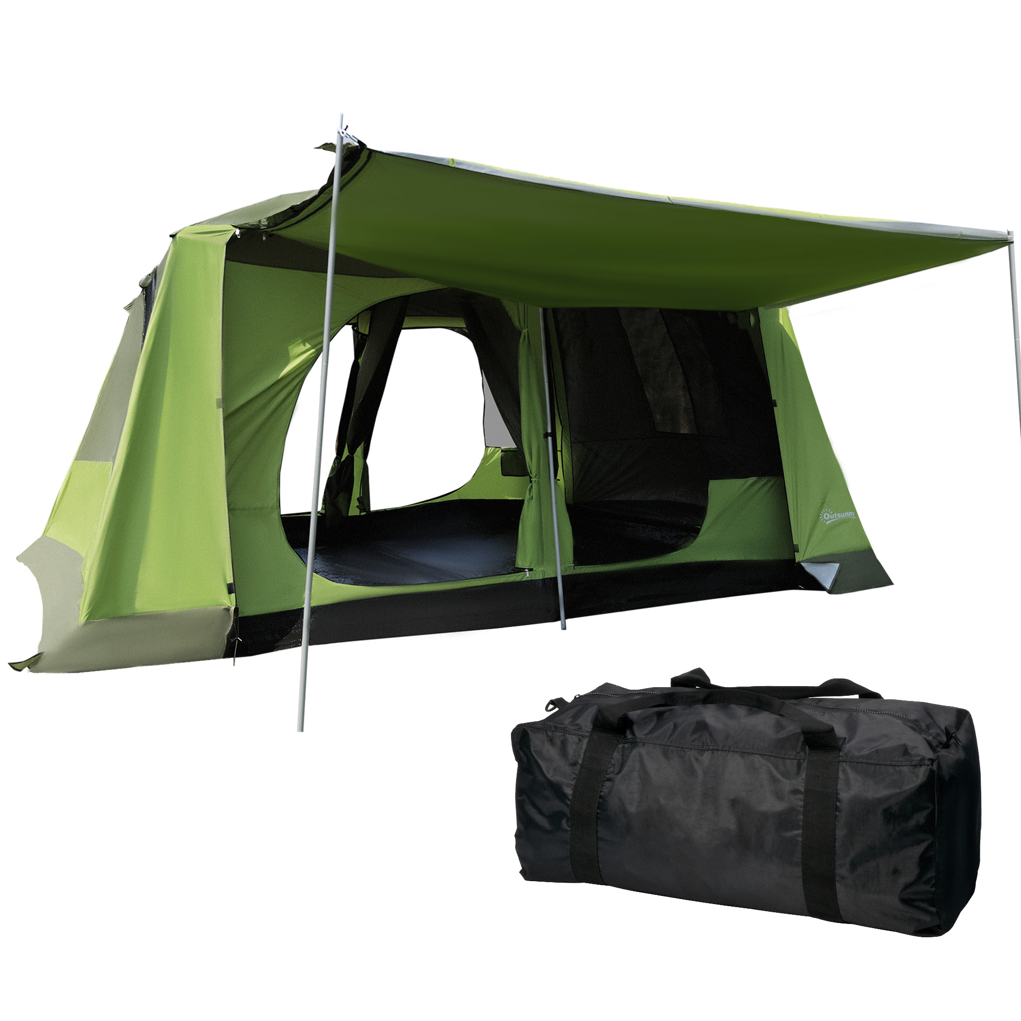 Tente de camping familiale avec porche 4 à 8 personnes sac de transport inclus vert