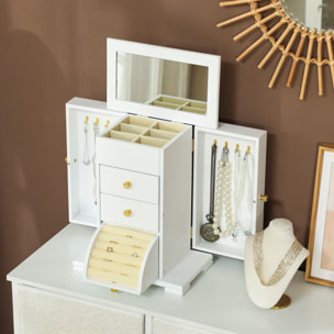 Armoire à bijoux poignées bouton doré miroir bois blanc