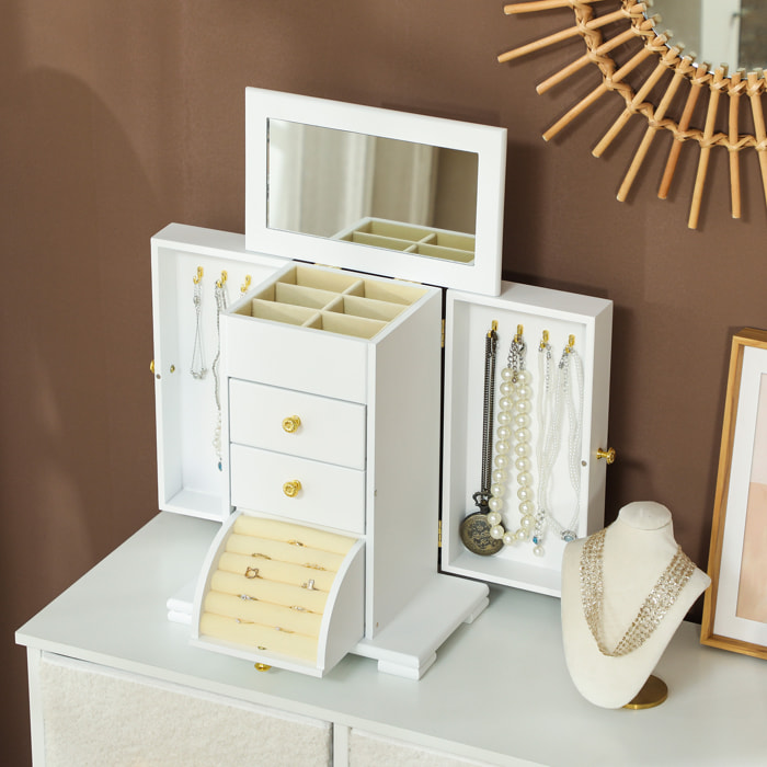 Armoire à bijoux poignées bouton doré miroir bois blanc