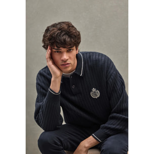 Maglione blu marino con colletto polo e toppa nautica Polo Club