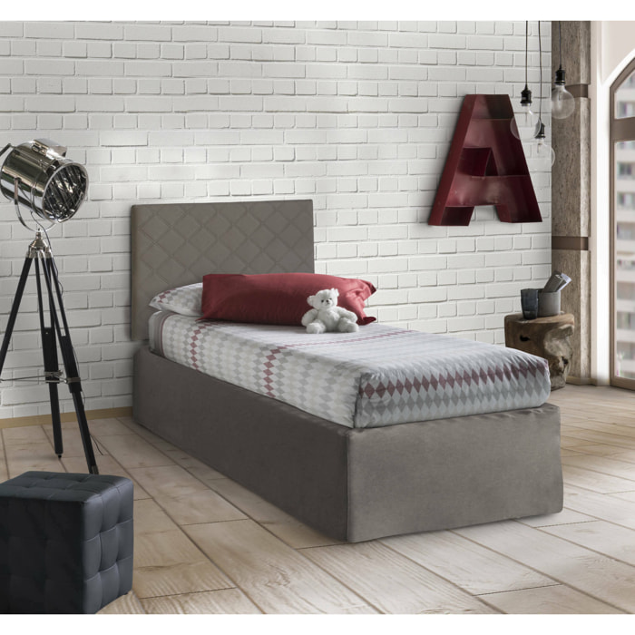 Letto singolo Accu, Set testata in ecopelle con rete ortopedica e mantovana, 100% Made in Italy, adatta a letto Singolo, per materasso da Cm 80x190, Tortora
