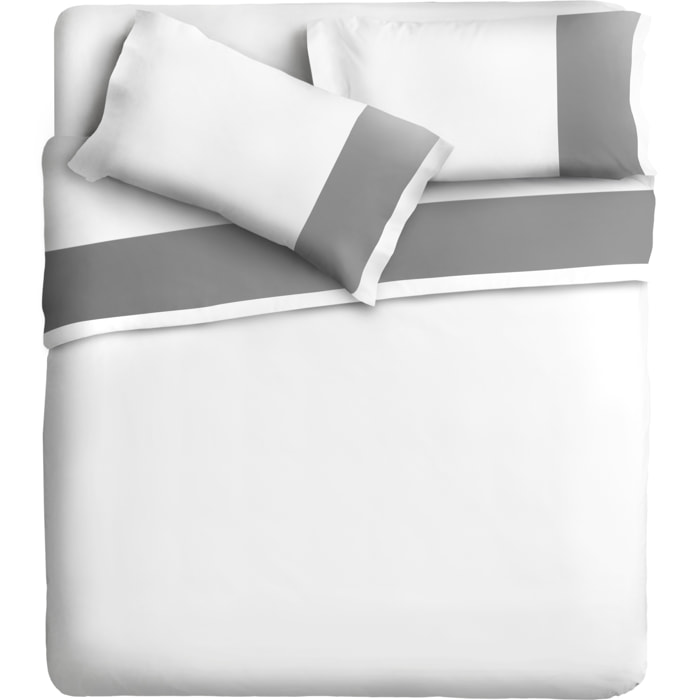 Completo letto bordo RASO IPERSAN Puro Coton Grigio fondo Bianco