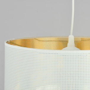 Lampada a sospensione Aston in acciaio bianco con interno dorato
