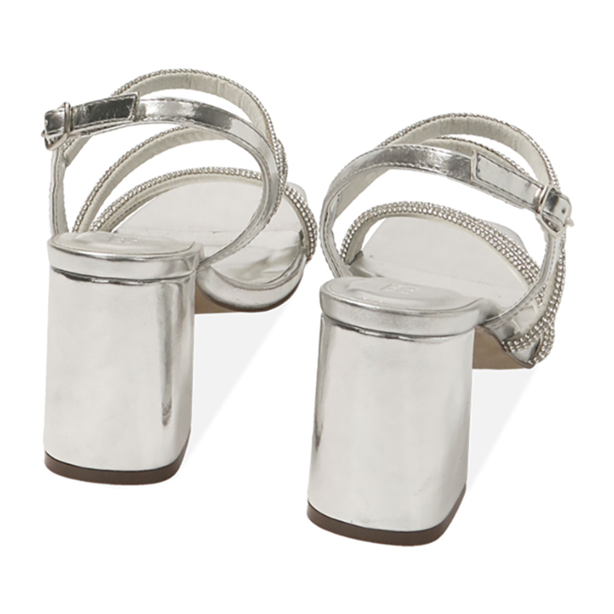 Sandalias plateadas, tacón de 7,5 cm