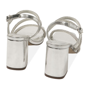 Sandalias plateadas, tacón de 7,5 cm