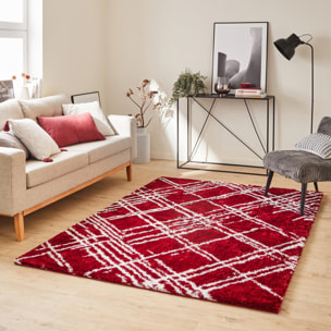 Oslo - tapis de salon à poils longs linéaires rouge