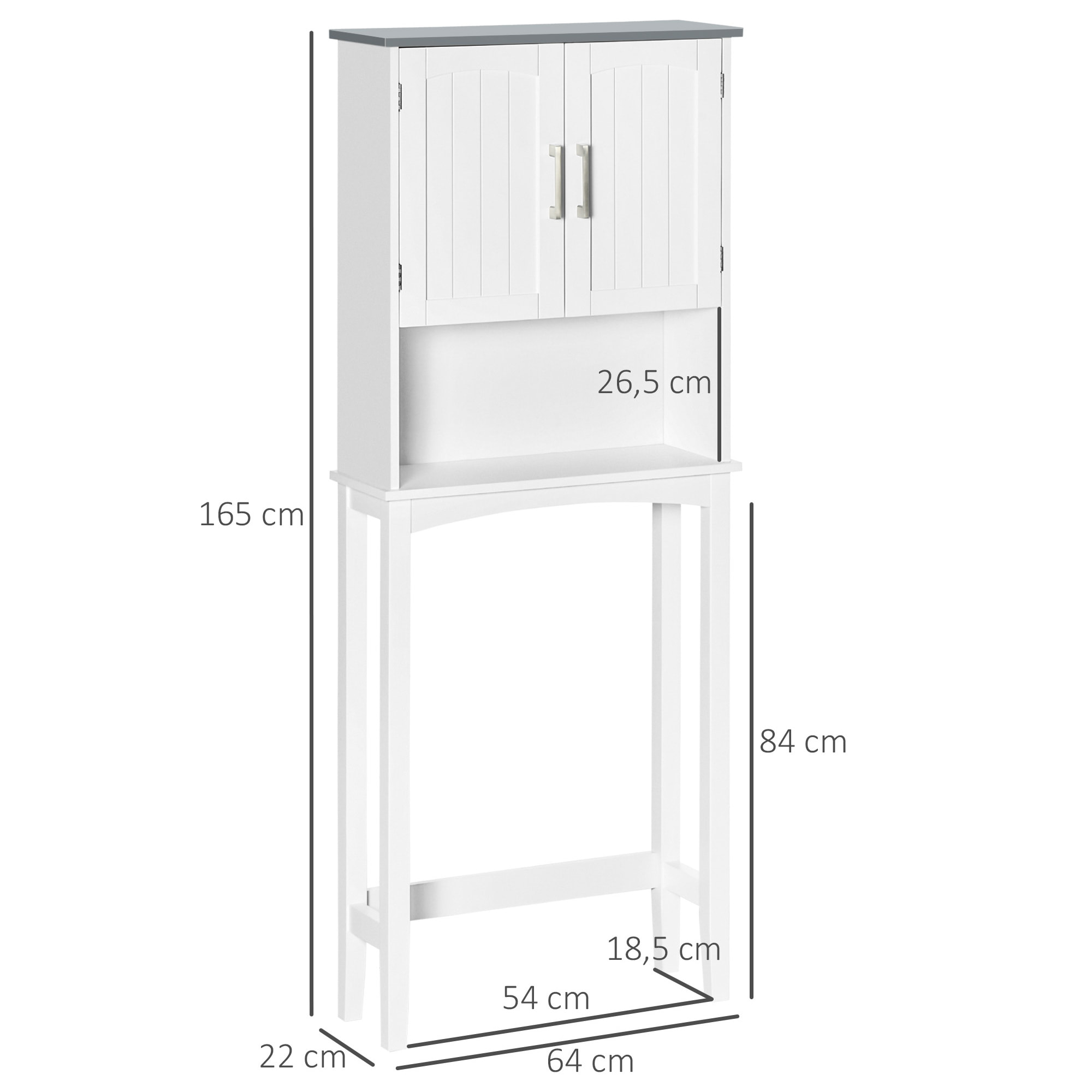Meuble WC meuble dessus toilettes 2 portes étagère réglable niche dim. 64 x 22 x 165 cm blanc gris
