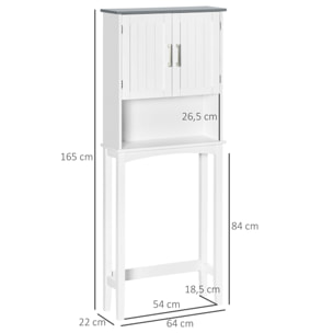 Meuble WC meuble dessus toilettes 2 portes étagère réglable niche dim. 64 x 22 x 165 cm blanc gris