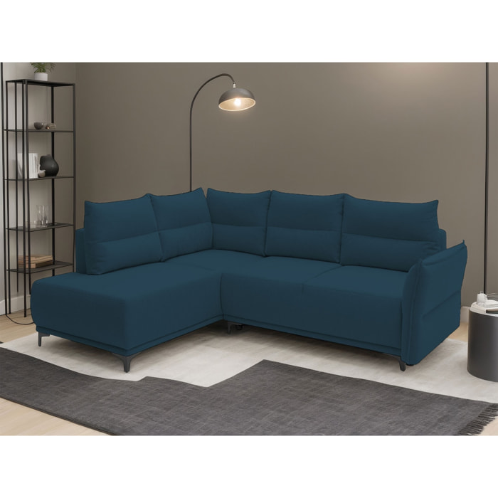 Arya - canapé d'angle convertible - avec coffre - 5 places - style contemporain - gauche - Bleu