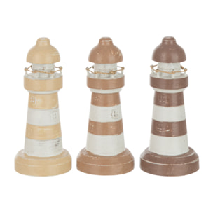 J-Line Phare Albasia Bois Marron/Blanc Assortiment De 3 Small