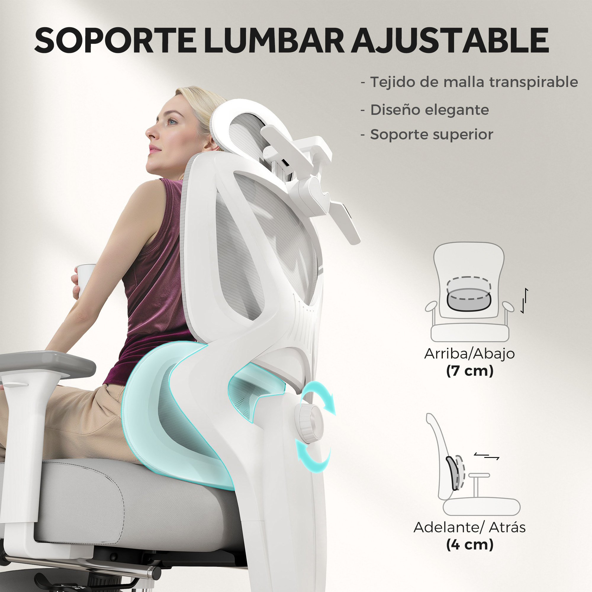 Silla de Escritorio de Malla Silla de Oficina Reclinable con Reposacabezas Giratoria Soporte Lumbar Reposapiés Reposabrazos 3D y Altura Regulable Función Basculante Carga 135 kg Gris