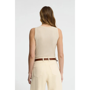 Camiseta sin mangas beige de canalé con logo Polo Club