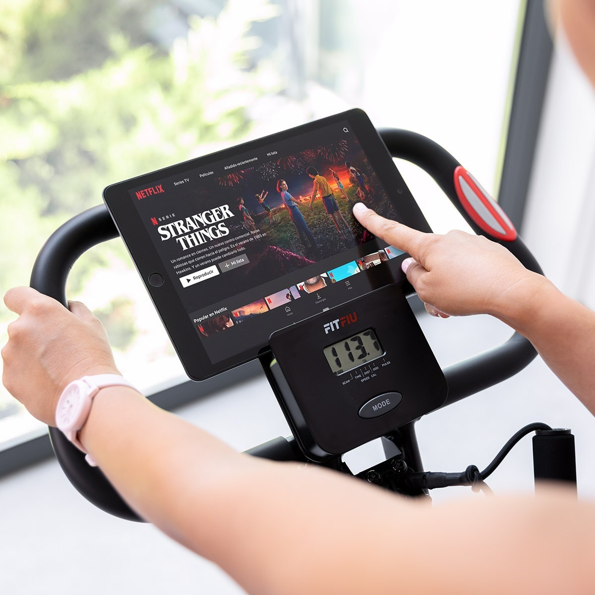 Bicicleta estática plegable FITFIU volante 8kg respaldo y cuerdas elásticas