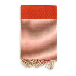 Fouta nid d'abeille traditionnelle Orange 200x200 190g/m² - Mikanda Orange XL