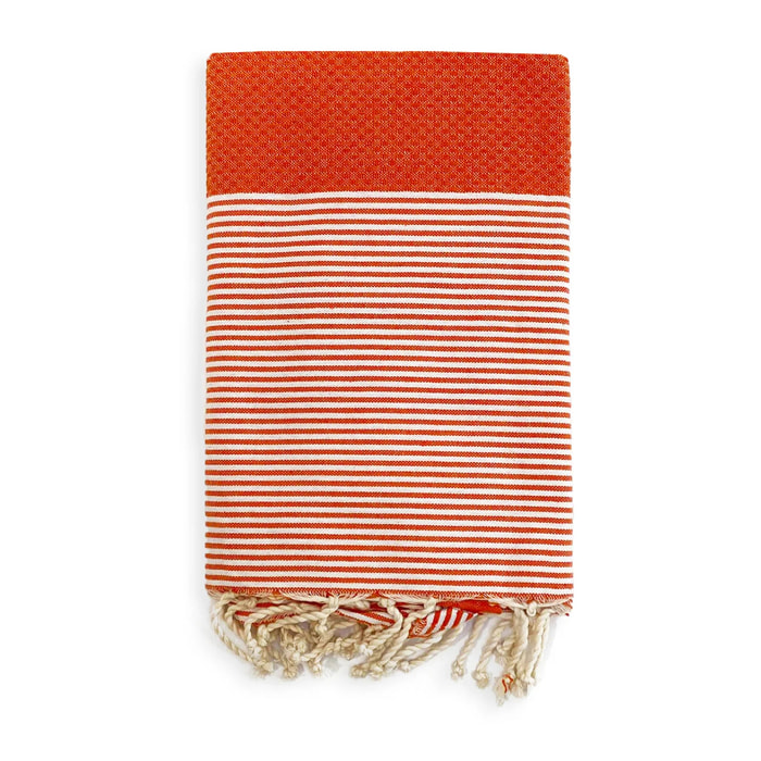 Fouta nid d'abeille traditionnelle Orange 200x200 190g/m² - Mikanda Orange XL