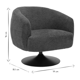 Fauteuil pivotant en tissu effet chenille brossé terre brûlée et métal noir BOWIE