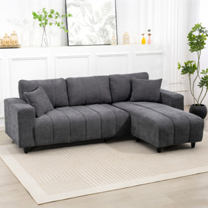 Sofá Chaise Longue Reversible, Sofá Esquinero en Forma de L de 3 Plazas, 2 Almohadas, Tapizado en Lino, Marco de Acero, para Salón, 242x156x87 cm, Gris Oscuro