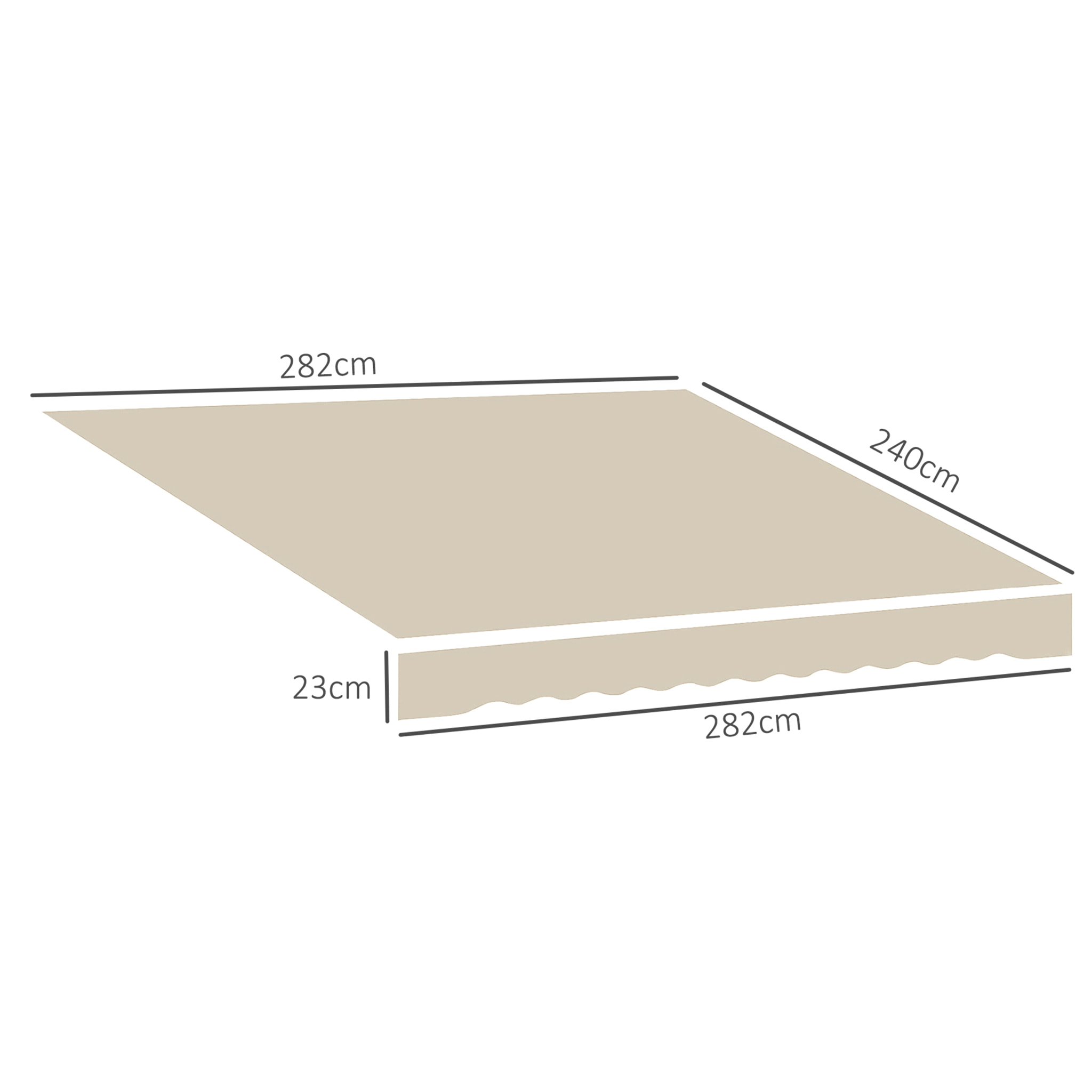 Toile de rechange store banne - lambrequin vagues douces - polyester haute densité 280 g/m² anti-UV dim. 2,82L x 2,4l (avancée) m beige