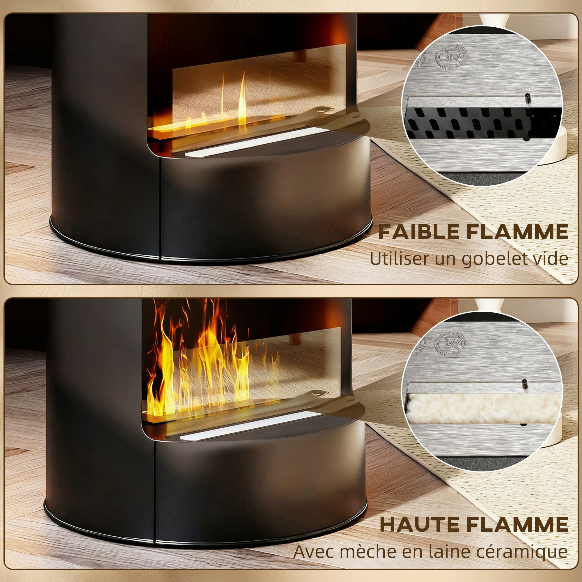 Cheminée éthanol - cheminée bioéthanol design cylindrique - réservoir 0,9L dia. 32 x H.55 cm acier noir