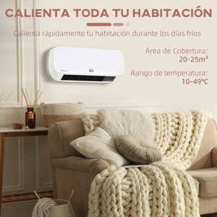 Calefactor Baño de Pared 1000W/2000W con Mando a Distancia 3 Modos de Viento Temporizador de 12H Termostato y Sistema Antivuelco para 25 m² 45x18,6x11,5 cm Blanco