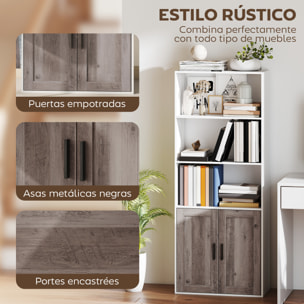 Estantería para Libros Estrecha, Librería con Puertas, Estantes Abiertos y Armario con Balda Ajustable, para Salón, Estudio, Oficina, 60x30x149,5 cm, Blanco y Marrón