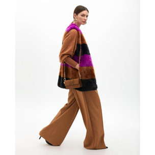 Gilet in Pelo a Righe Contrastanti