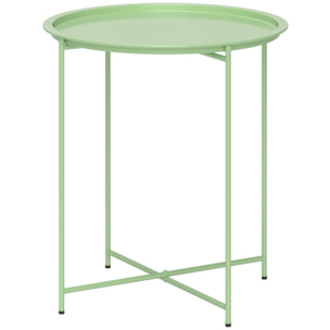 Mesa Auxiliar Redonda Mesa de Jardín Exterior con Bandeja Extraá­ble Patas Plegables Mesa para Exterior Terraza Patio Ø46x53 cm Verde