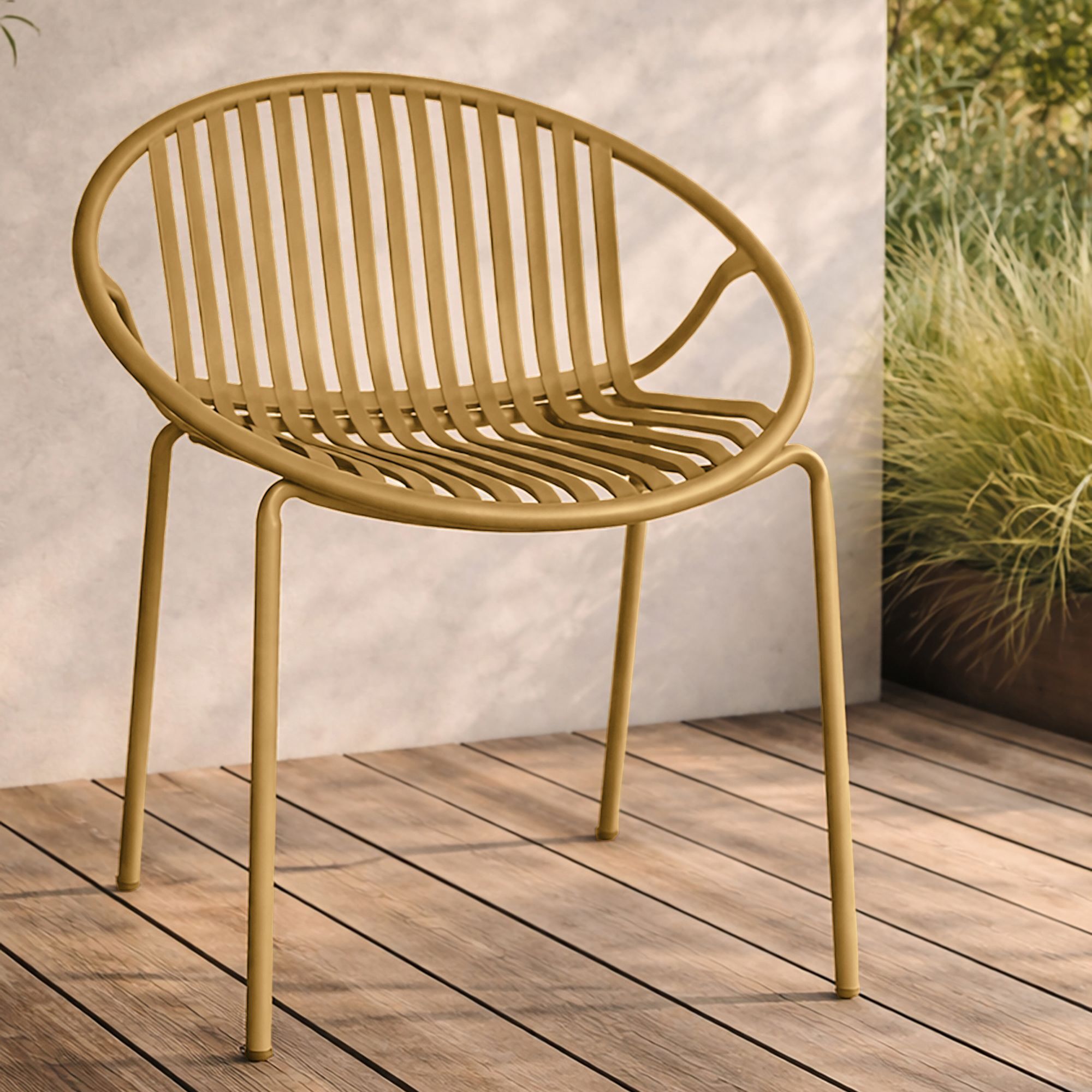 Ensemble de jardin table en bois d'acacia et 8 fauteuils ocre CALYPSO