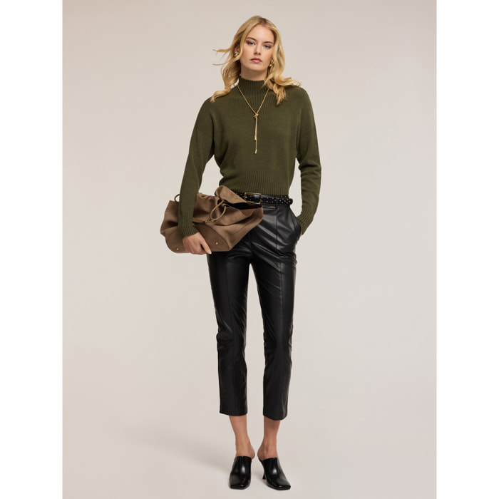 Motivi - Pantaloni slim fit in tessuto spalmato - Nero