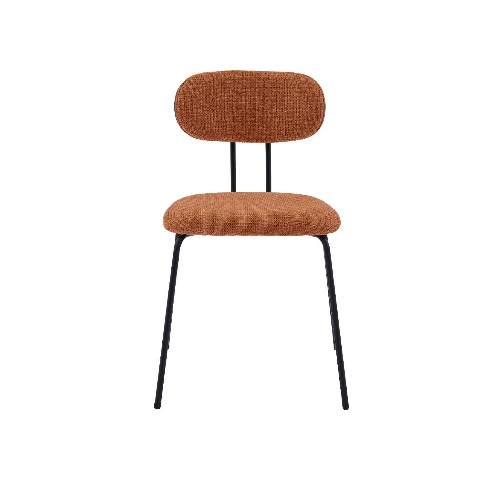 2 chaises décor bois courbé teinté noyer et tissu déperlant terracotta. pieds métal noir mat - L 45 x P 55 x H 80cm - Erin